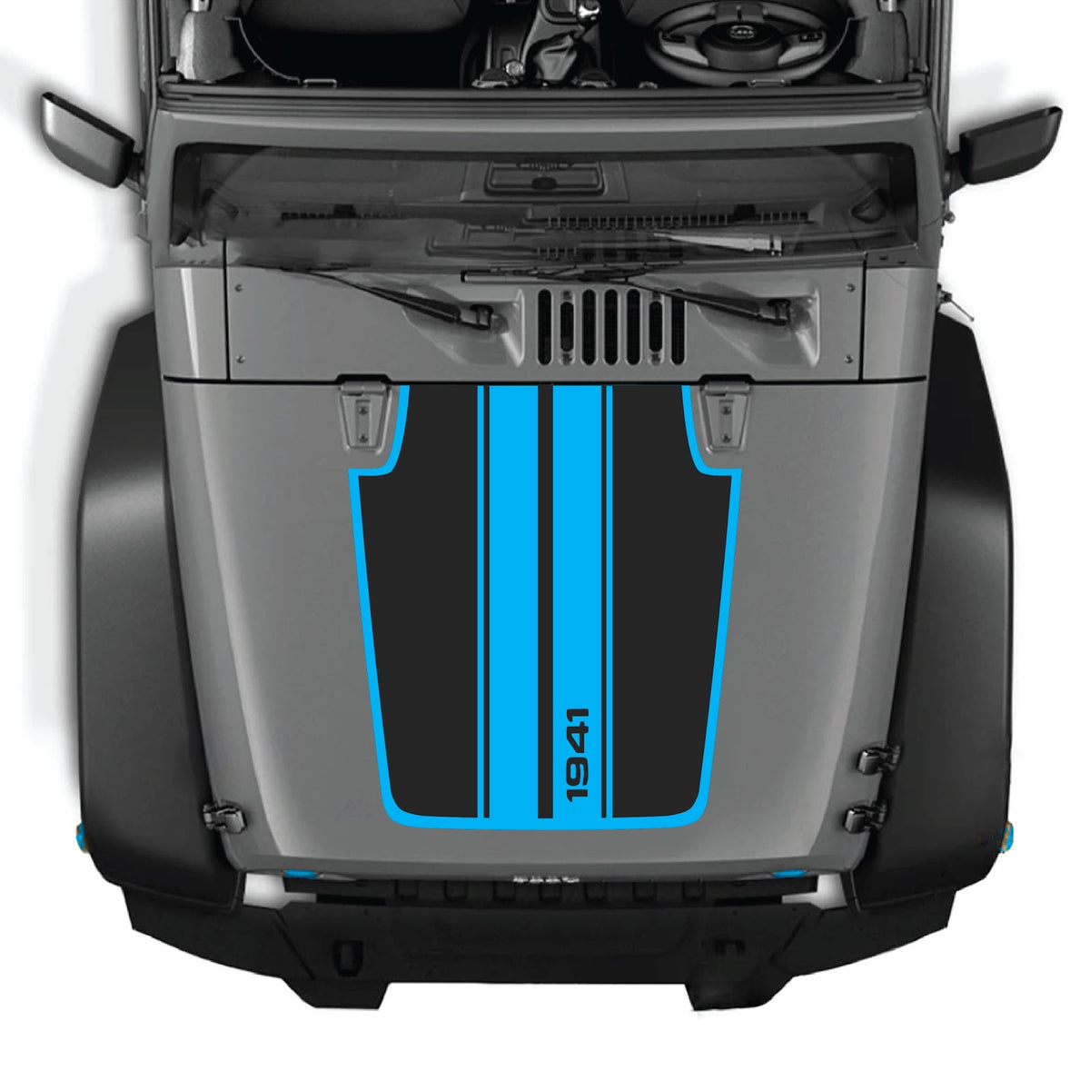 CarCode Jeep Wrangler JK/JKU hood decal in style #02, black graphic sticker for 2007-2018 Jeep Wrangler models.