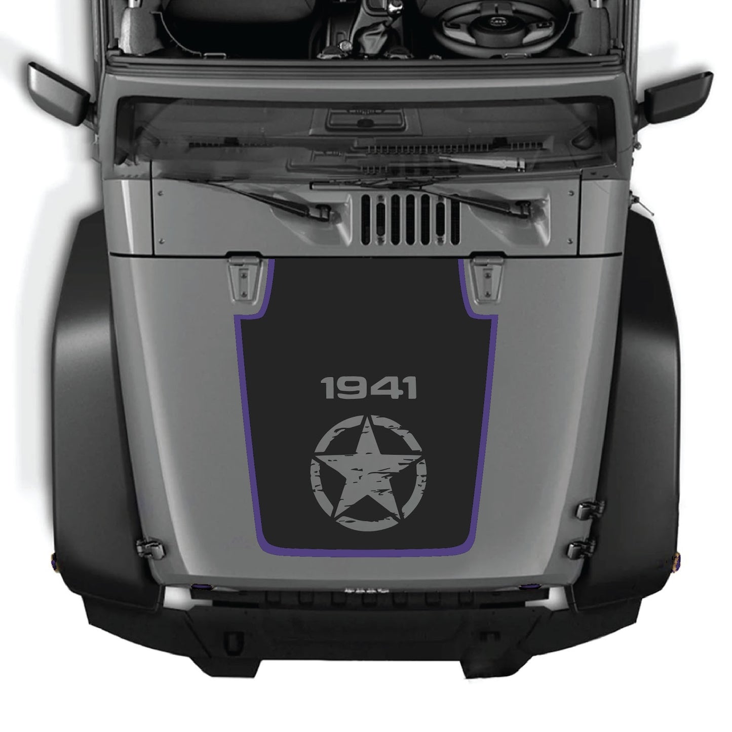 CarCode Jeep Wrangler JK/JKU hood decal style #76, black graphic sticker applied on the vehicle's hood for a custom look