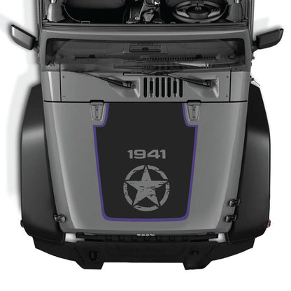 CarCode Jeep Wrangler JK/JKU hood decal style #76, black graphic sticker applied on the vehicle's hood for a custom look
