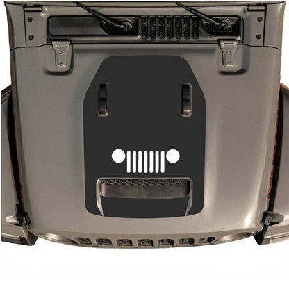 CarCode hood decal for Jeep Wrangler JL/JLU Rubicon 392 and JT Gladiator Mojave, style #50, black graphic on vehicle hood.