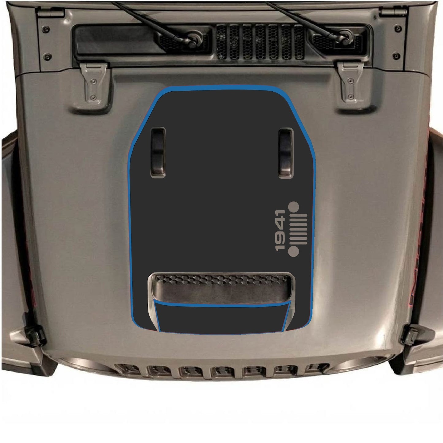 CarCode hood decal for Jeep Wrangler JL/JLU Rubicon 392 and JT Gladiator Mojave 2020-2026, style #96, shown on vehicle hood.
