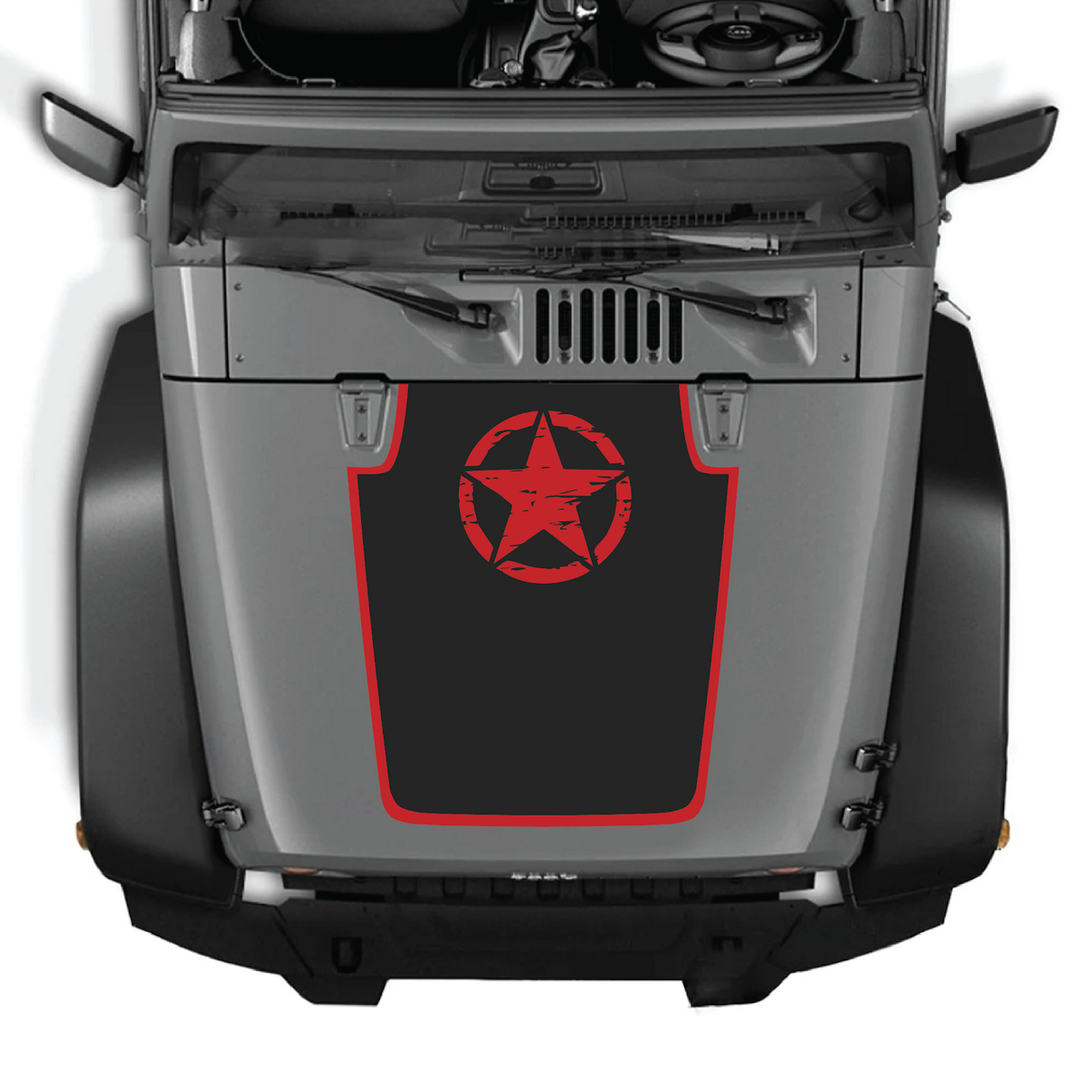 CarCode hood decal for Jeep Wrangler JK/JKU 2007-2018, style #52, showing black and white graphic design on hood surface.