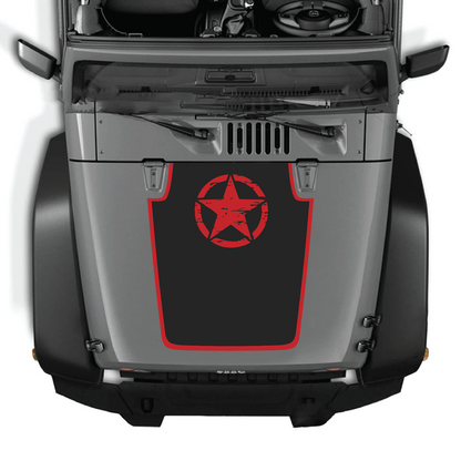 CarCode hood decal for Jeep Wrangler JK/JKU 2007-2018, style #52, showing black and white graphic design on hood surface.