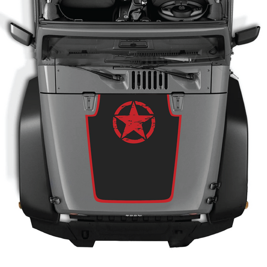 CarCode hood decal for Jeep Wrangler JK/JKU 2007-2018, style #52, showing black and white graphic design on hood surface.