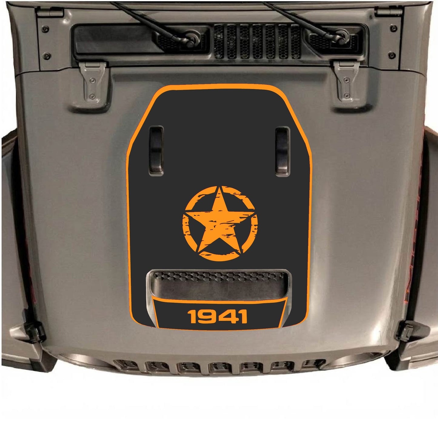 CarCode hood decal for Jeep Wrangler JL/JLU Rubicon 392 and JT Gladiator Mojave 2020-2026, style #43, shown on vehicle hood.