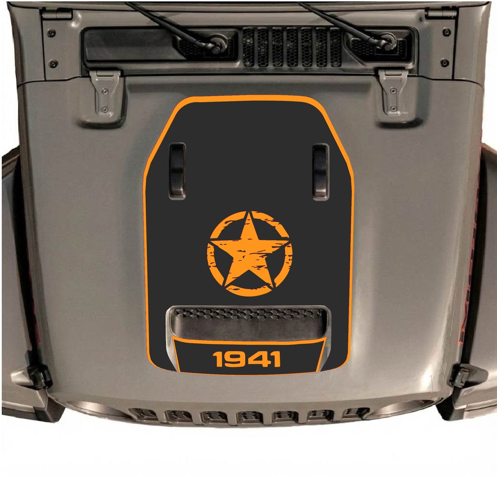 CarCode hood decal for Jeep Wrangler JL/JLU Rubicon 392 and JT Gladiator Mojave 2020-2026, style #43, shown on vehicle hood.