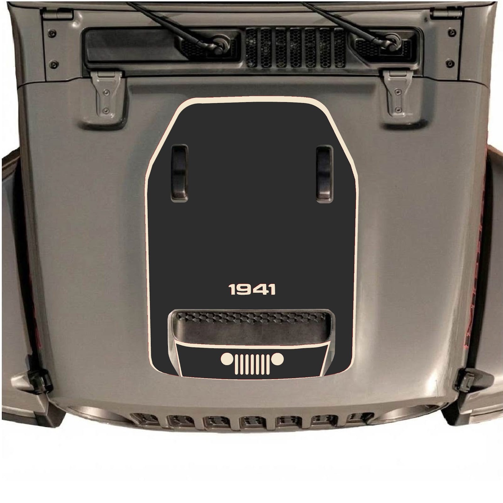 CarCode hood decal for Jeep Wrangler JL/JLU Rubicon 392 and JT Gladiator Mojave, style #59, shown on vehicle hood in image.
