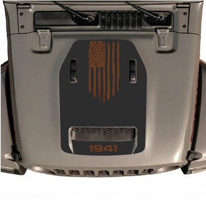 Autocollant de capot pour Jeep Wrangler JL/JLU Rubicon 392 ou Gladiator Mojave par CarCode, style n°30, avec motif graphique noir et gris.