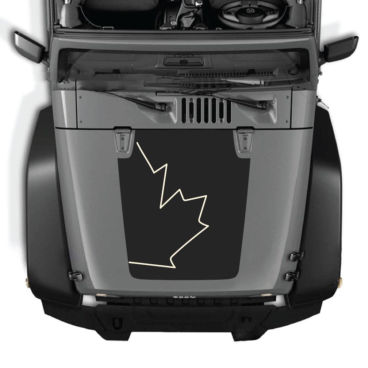 Jeep Wrangler JK/JKU hood decal by CarCode, style #07, black graphic sticker on vehicle's hood for 2007-2018 models.