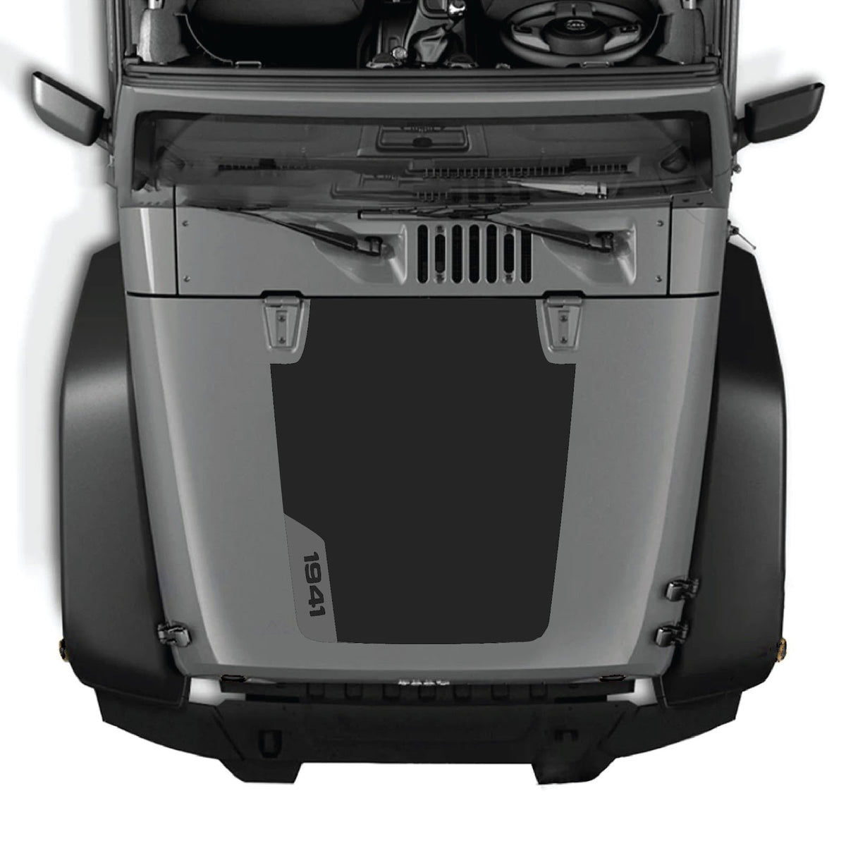 CarCode hood decal for Jeep Wrangler JK/JKU 2007-2018, Style #37, featuring bold black and white graphic design on the hood.