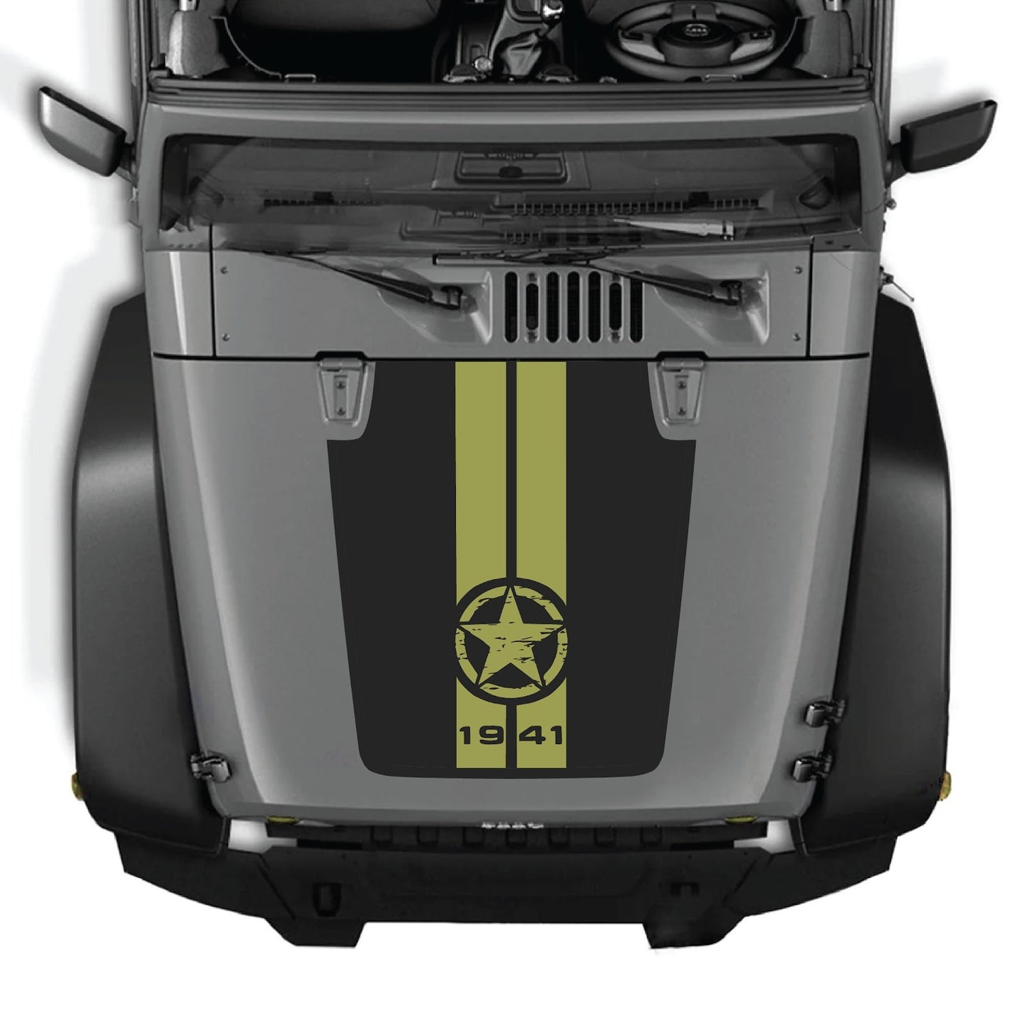 Jeep Wrangler JK/JKU hood decal with Style #62 by CarCode, black and gray graphic design on vehicle hood.
