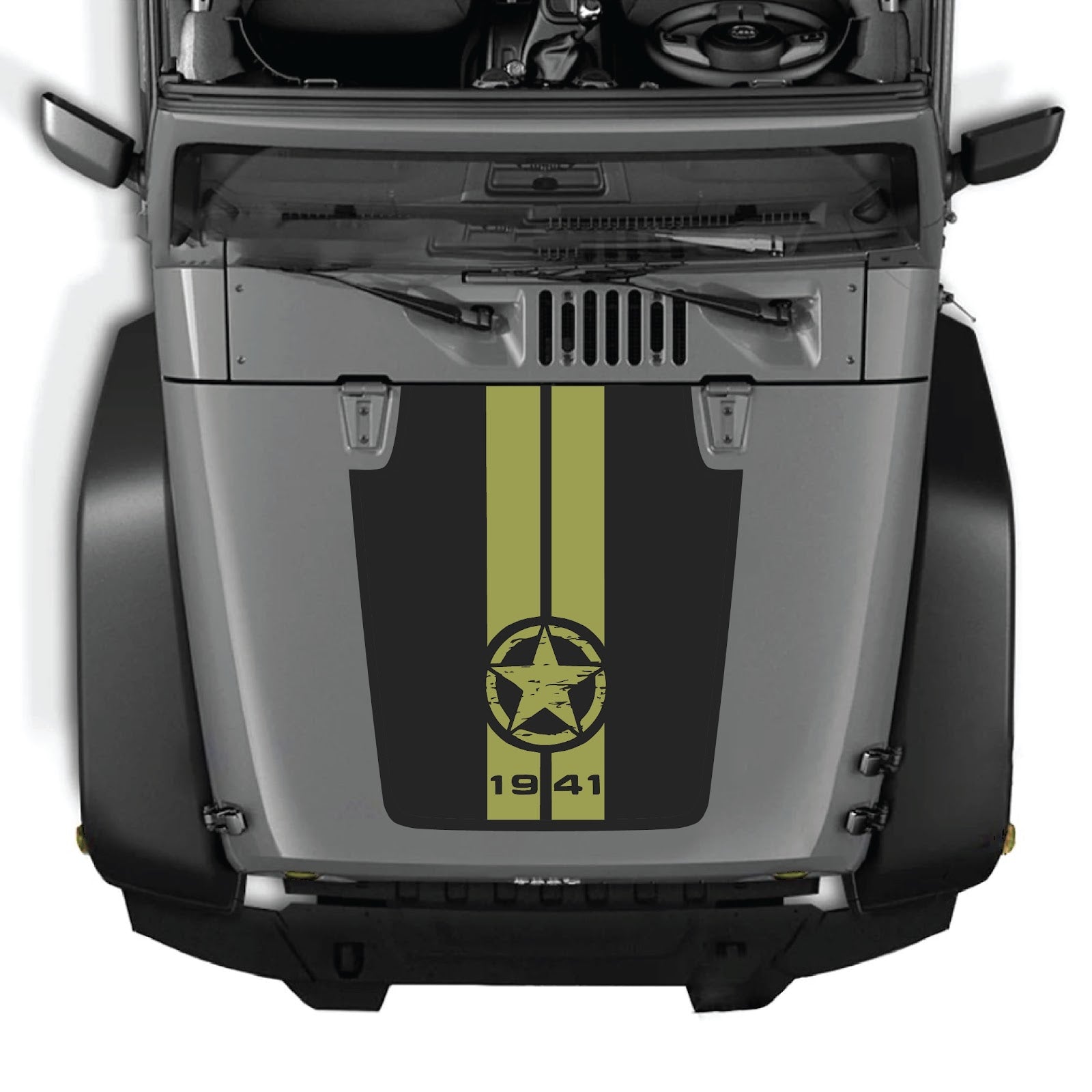 Jeep Wrangler JK/JKU hood decal with Style #62 by CarCode, black and gray graphic design on vehicle hood.