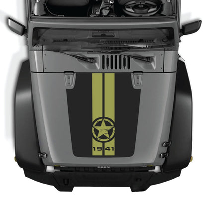 Jeep Wrangler JK/JKU hood decal with Style #62 by CarCode, black and gray graphic design on vehicle hood.
