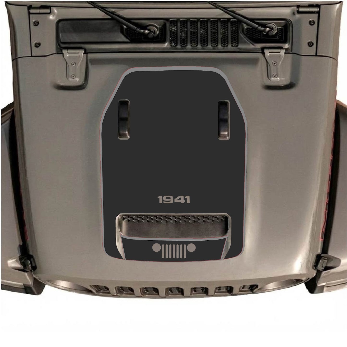 CarCode hood decal for Jeep Wrangler JL/JLU Rubicon 392 and JT Gladiator Mojave 2020-2026, style #98, shown on vehicle hood.