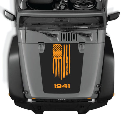 CarCode hood decal for Jeep Wrangler JK/JKU 2007-2018, style #04, featuring a bold graphic design on the vehicle's hood.