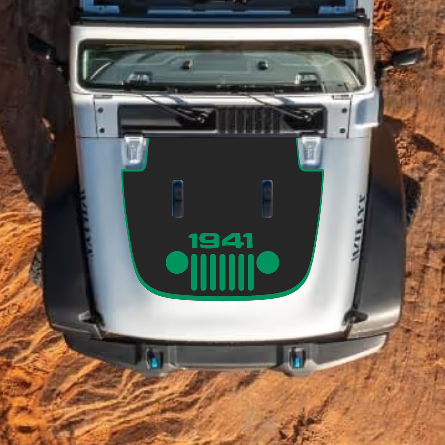 CarCode hood decal for Jeep Wrangler JL and Gladiator JT, stylish #66 design on standard hood, 2018+ model.
