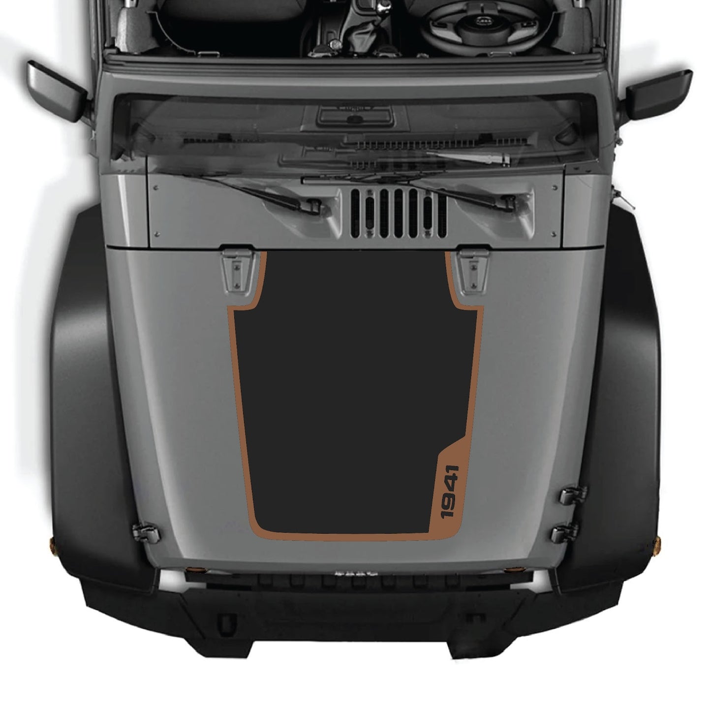 CarCode hood decal for Jeep Wrangler JK/JKU 2007-2018, Style #36, displaying the black and white graphic design on the vehicle's hood.