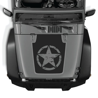 CarCode Jeep Wrangler JK/JKU 2007-2018 hood decal, style #78, black and white graphic design on vehicle hood.