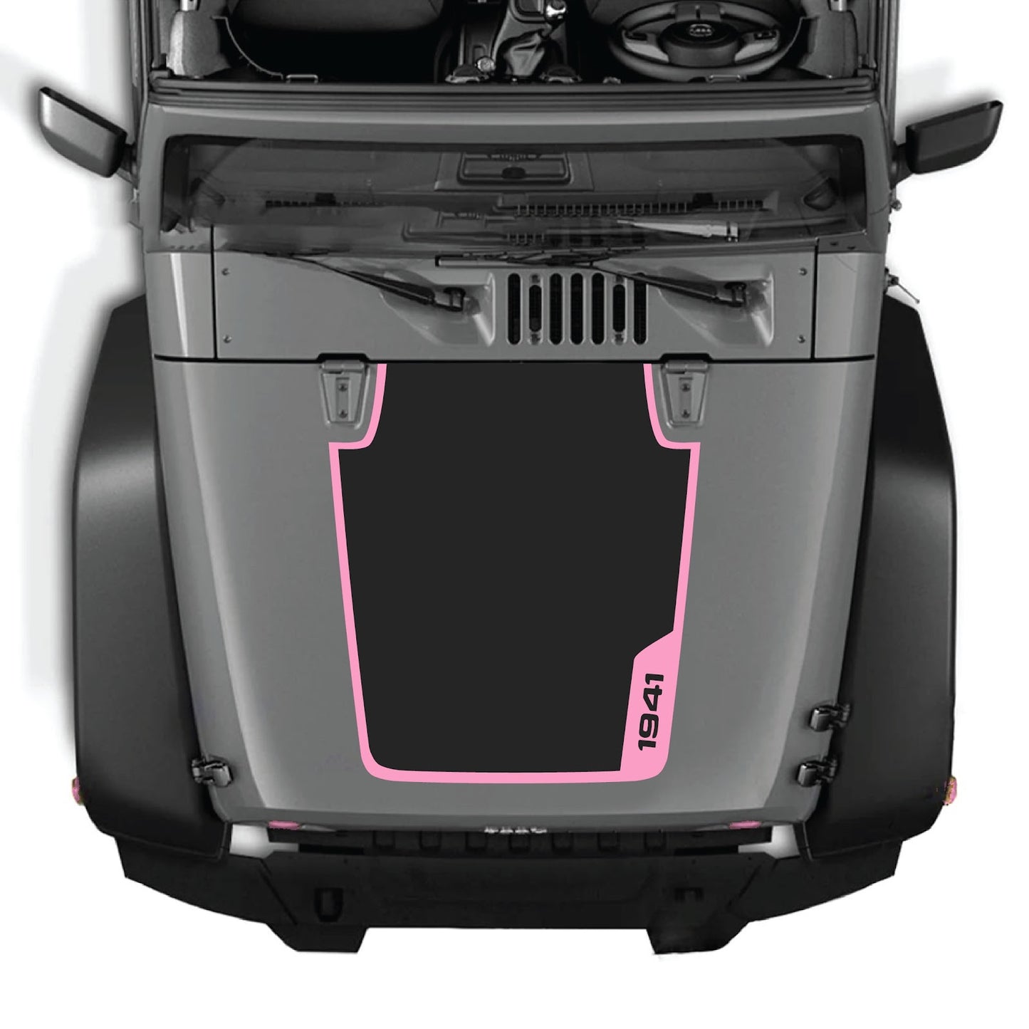 CarCode Jeep Wrangler JK/JKU hood decal style #36 in black, showcasing the custom design on the vehicle's hood.