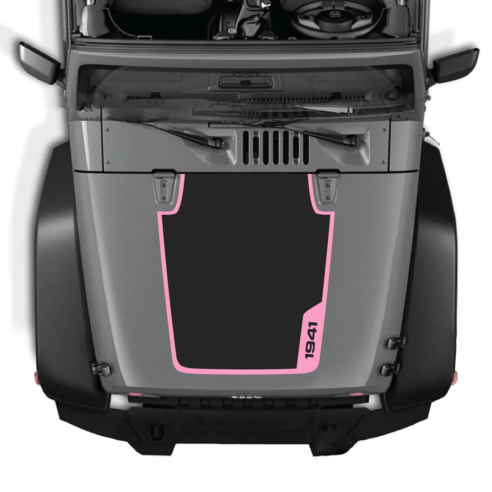 CarCode Jeep Wrangler JK/JKU hood decal style #36 in black, showcasing the custom design on the vehicle's hood.