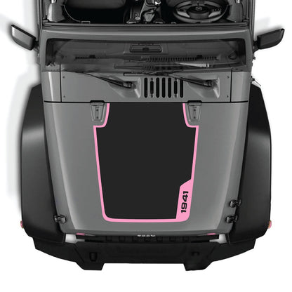 CarCode Jeep Wrangler JK/JKU hood decal style #36 in black, showcasing the custom design on the vehicle's hood.