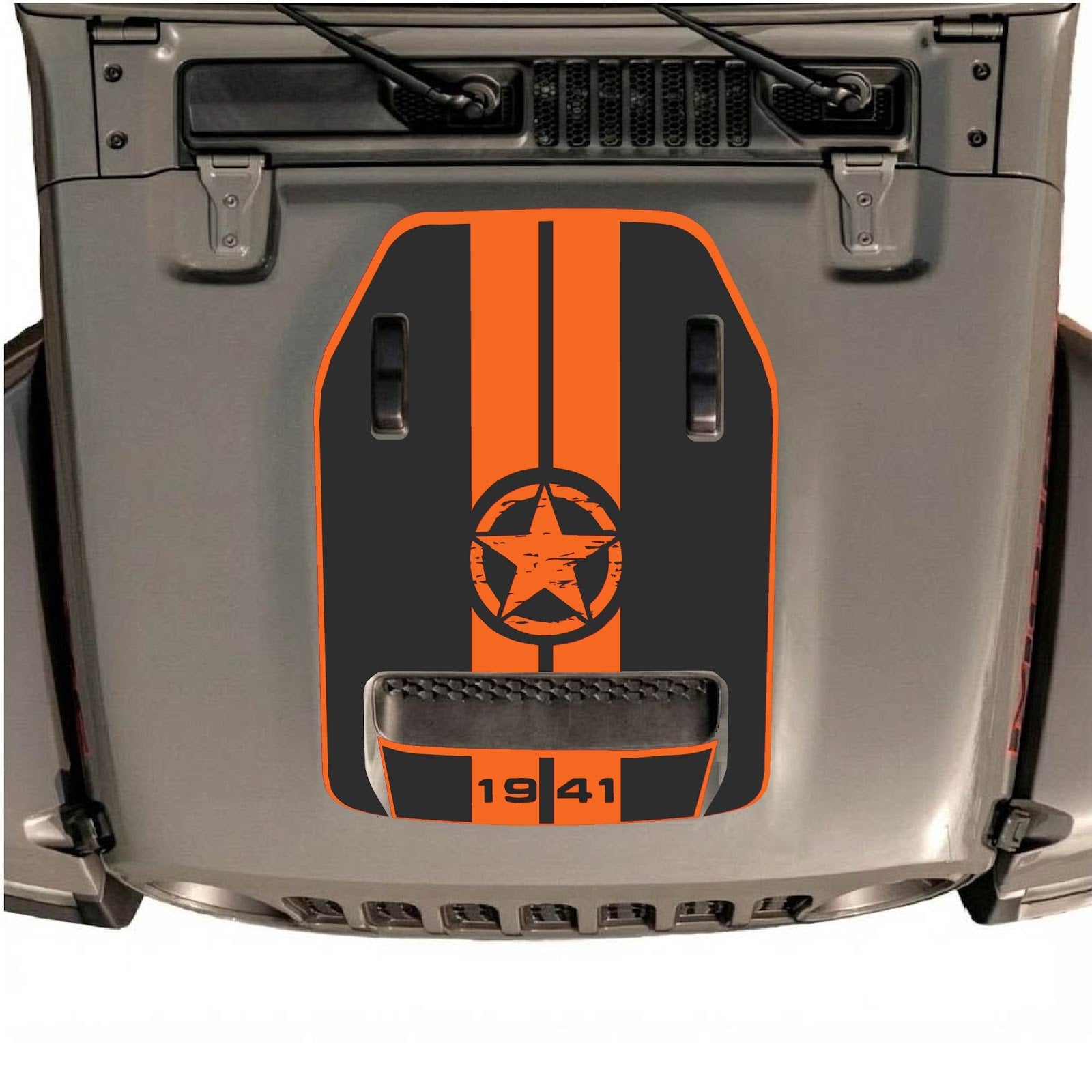 CarCode hood decal for Jeep Wrangler JL/JLU Rubicon 392 and JT Gladiator Mojave 2020-2026, style #05, shown on vehicle hood
