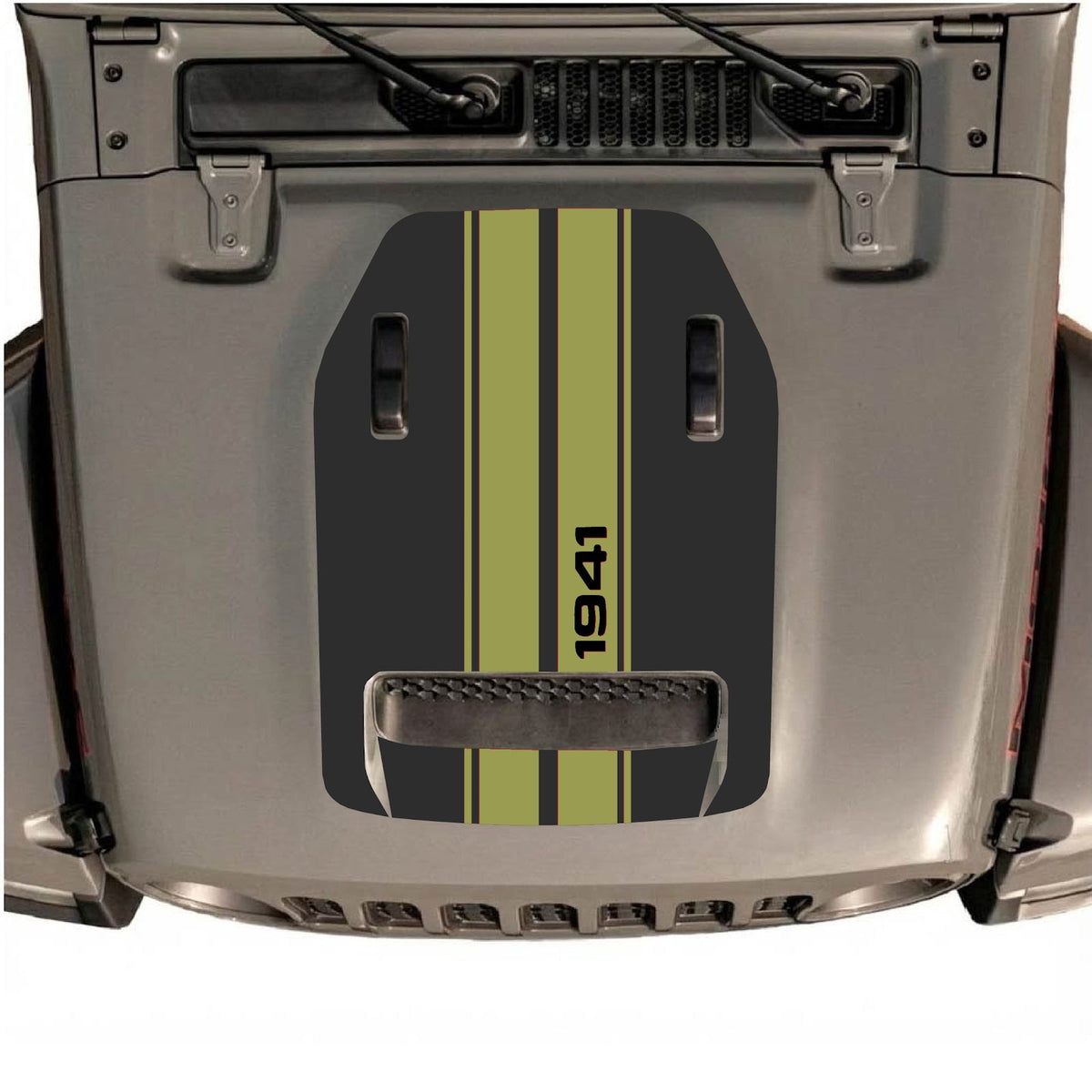 Autocollant de capot CarCode pour Jeep Wrangler JL/JLU Rubicon 392 et JT Gladiator Mojave, style #08, affiché sur le capot du véhicule.