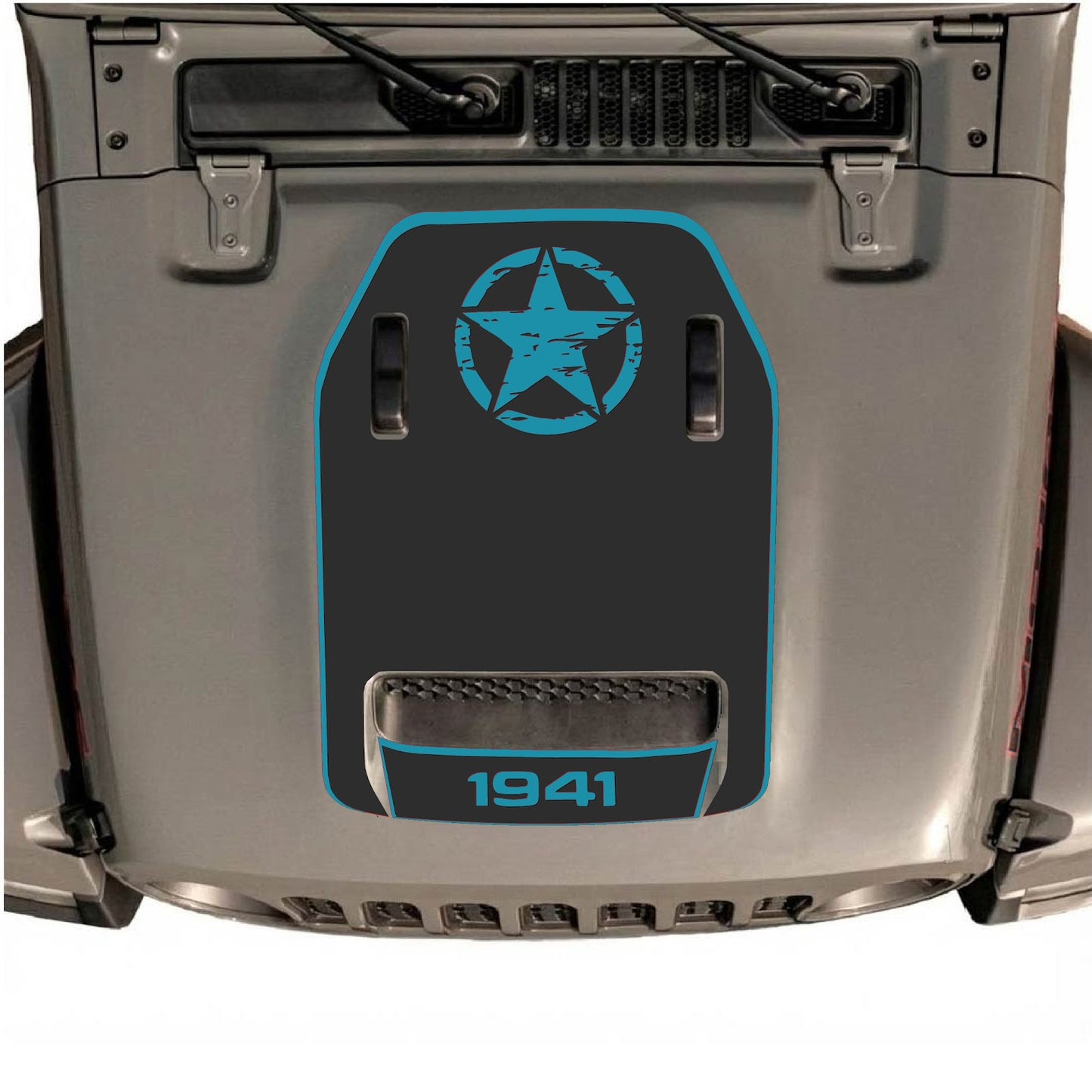 CarCode hood decal for Jeep Wrangler JL/JLU Rubicon 392 and JT Gladiator Mojave 2020-2026, stylish vehicle decal shown on hood surface.