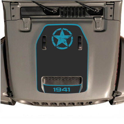 CarCode hood decal for Jeep Wrangler JL/JLU Rubicon 392 and JT Gladiator Mojave 2020-2026, stylish vehicle decal shown on hood surface.