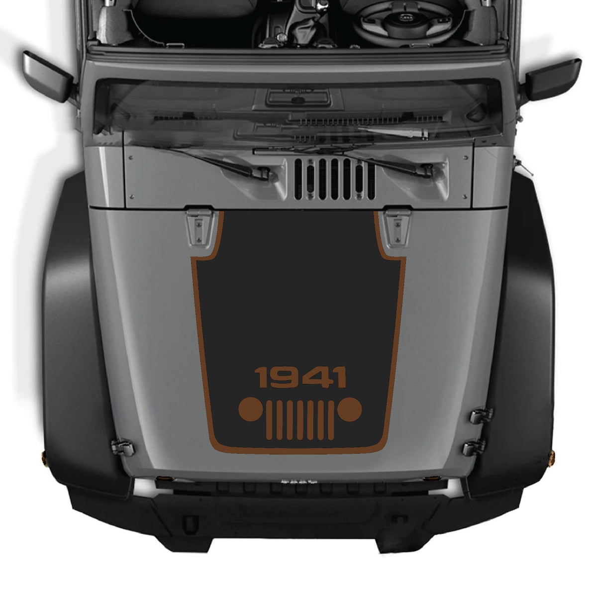 Jeep Wrangler JK/JKU hood decal by CarCode, style #56, featuring bold black and gray graphic design on vehicle hood.
