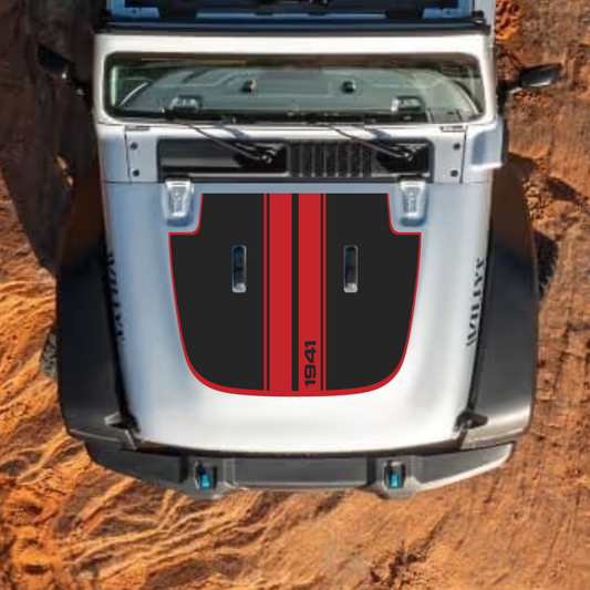 CARCODE Hood Decal/Sticker - Stripe Style Kit – for JL/JLU/JT/4XE Sahara Hood – Made in Canada - 4X4 WAVERS