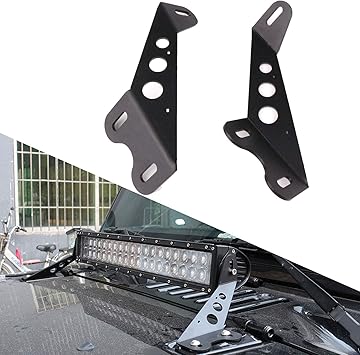 4X4Wavers Straight Work Light Bar Windshield Hood Mounts Bracket Kit for 20" - 22" LED Light Bar - 4X4 WAVERS