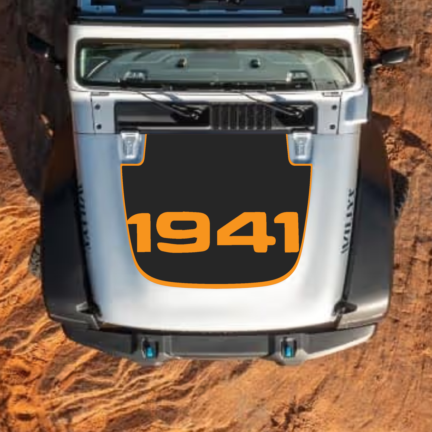 CarCode hood decal for Jeep Wrangler JL, JLU, Gladiator JT, featuring Style #55 on the standard hood, 2018+ model.