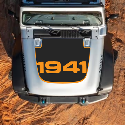 CarCode hood decal for Jeep Wrangler JL, JLU, Gladiator JT, featuring Style #55 on the standard hood, 2018+ model.
