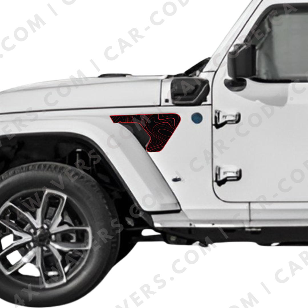CARCODE Fender Insert Decal/Sticker - Topographic Graphic Kit - For Jeep Wrangler/Gladiator JL/JLU/JT 2018+ - Premium Vinyl