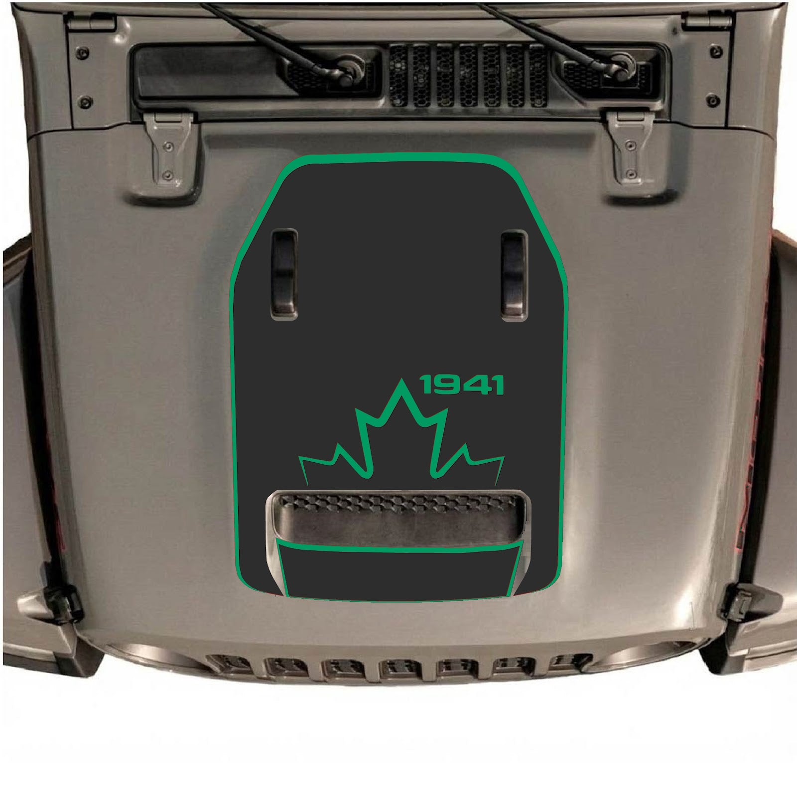 CarCode hood decal for Jeep Wrangler JL/JLU Rubicon 392 and JT Gladiator Mojave 2020-2026, style #17, shown on vehicle hood.