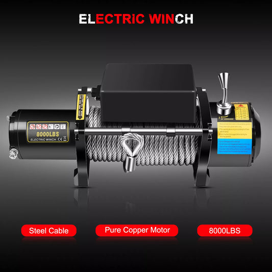 4X4Wavers Heavy Duty 8,000 lbs 12V Electric Offroad Winch with wireless remote - Steel rope - 4X4 WAVERS