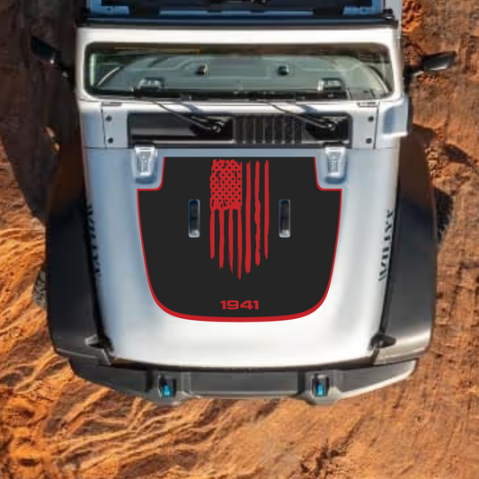 CARCODE Hood Decal/Sticker - America 1941 Style Kit – for JL/JLU/JT/4XE Sahara Hood – Made in Canada - 4X4 WAVERS