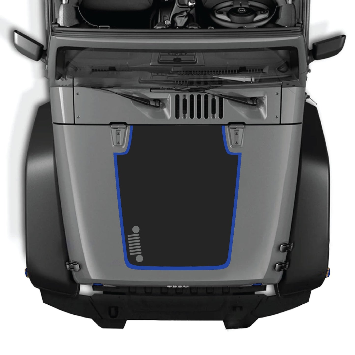 CarCode hood decal for Jeep Wrangler JK/JKU 2007-2018, style #81, featuring bold black and gray design on vehicle hood.