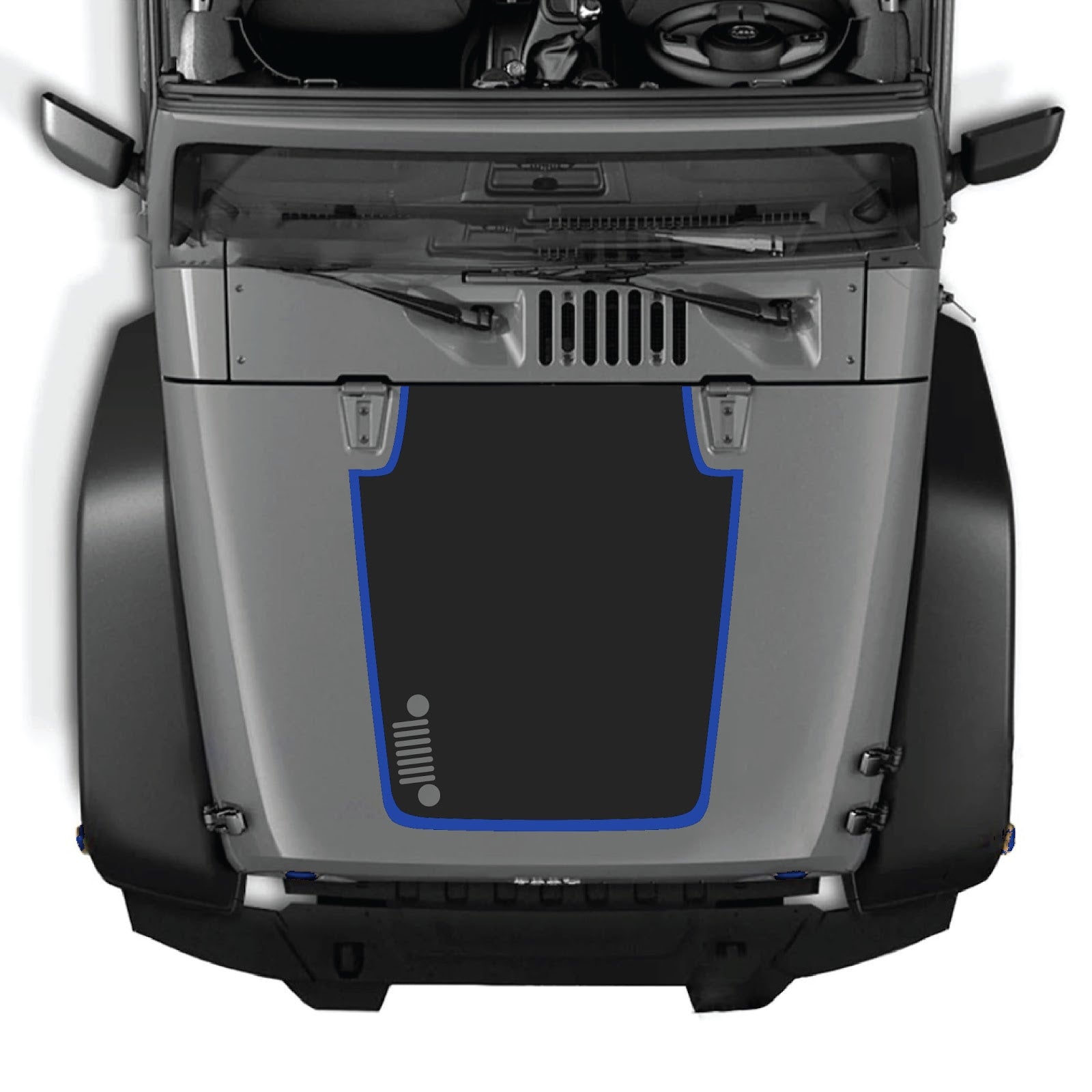 CarCode hood decal for Jeep Wrangler JK/JKU 2007-2018, style #81, featuring bold black and gray design on vehicle hood.