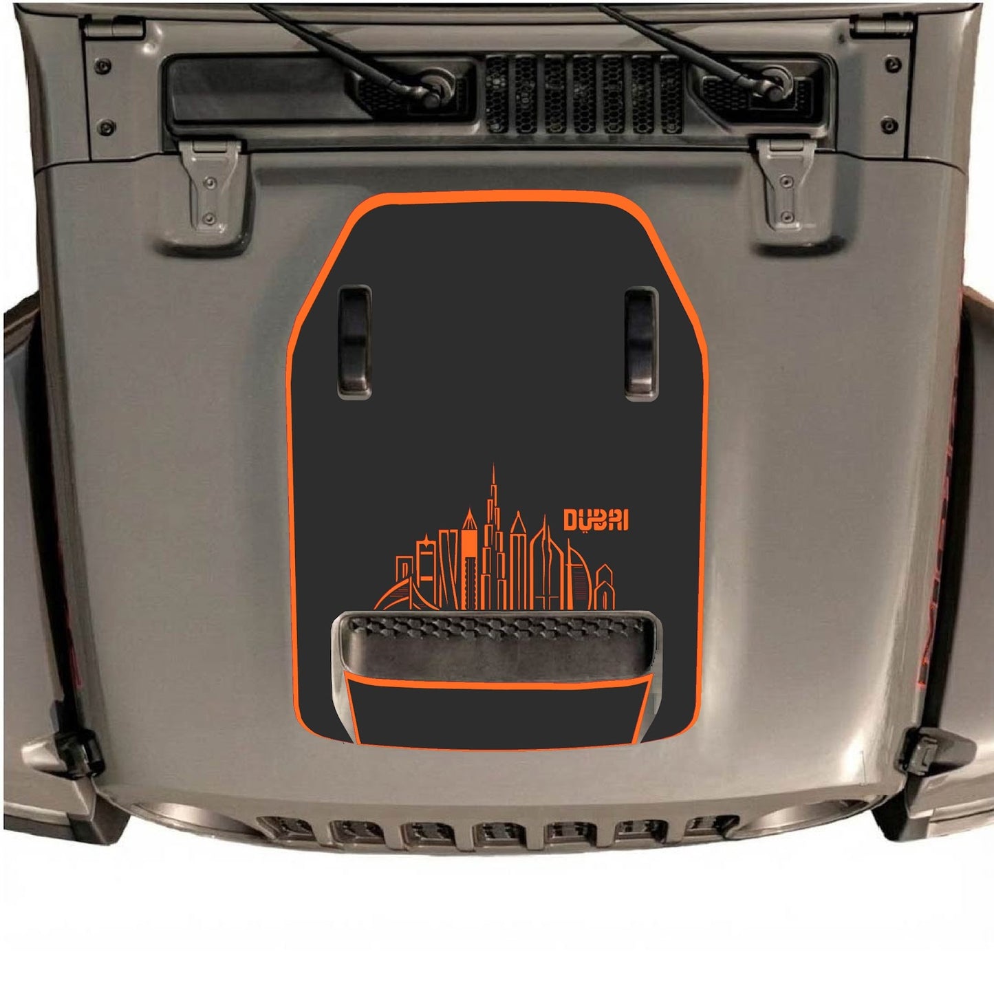CarCode hood decal for Jeep Wrangler JL/JLU Rubicon 392 and JT Gladiator Mojave 2020-2026, style #13, shown on vehicle hood.