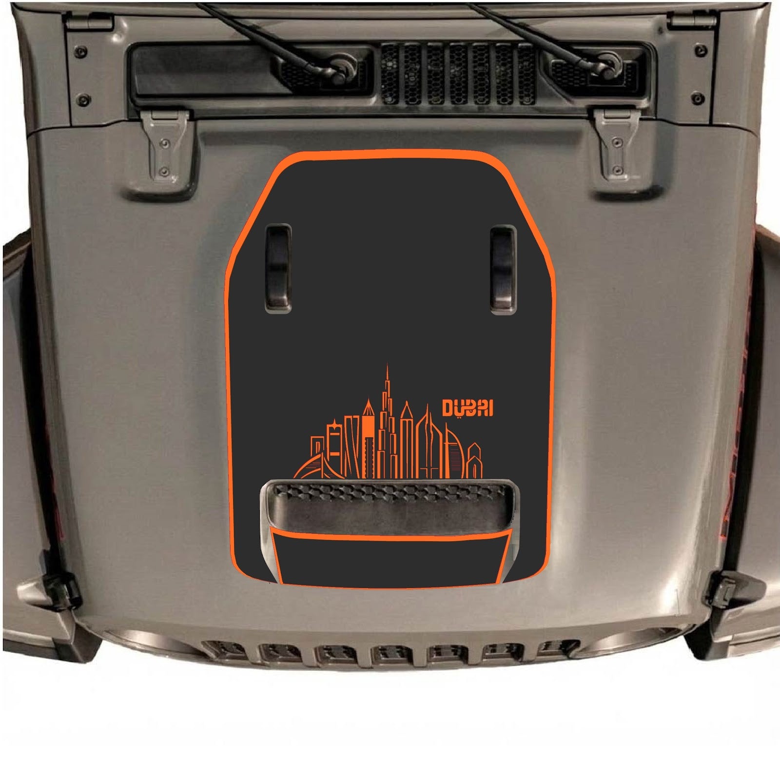 CarCode hood decal for Jeep Wrangler JL/JLU Rubicon 392 and JT Gladiator Mojave 2020-2026, style #13, shown on vehicle hood.