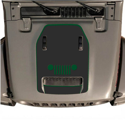 CarCode hood decal for Jeep Wrangler JL/JLU Rubicon 392 and Gladiator Mojave 2020-2026, style #49, shown on vehicle hood.