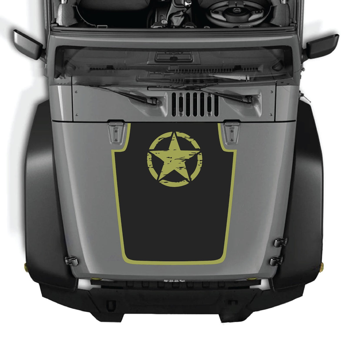 Jeep Wrangler JK/JKU hood decal in style #52 by CarCode, black and gray design on vehicle hood for outdoor adventure style.