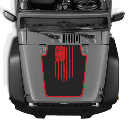 CarCode Jeep Wrangler JK/JKU hood decal in style #05, black graphic design on vehicle hood for outdoor adventure look