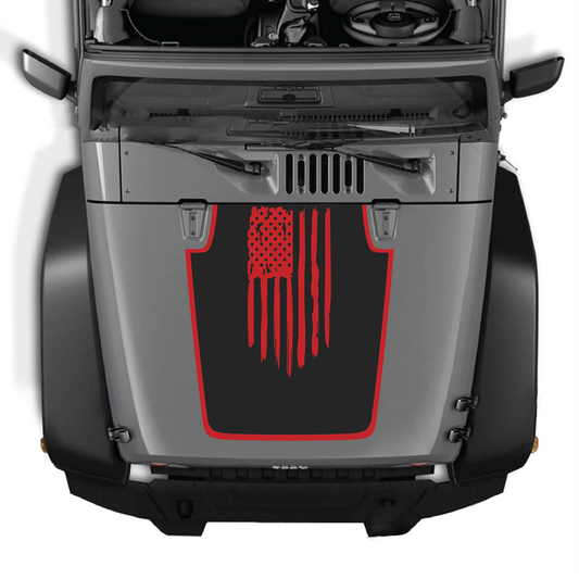 CarCode Jeep Wrangler JK/JKU hood decal in style #05, black graphic design on vehicle hood for outdoor adventure look