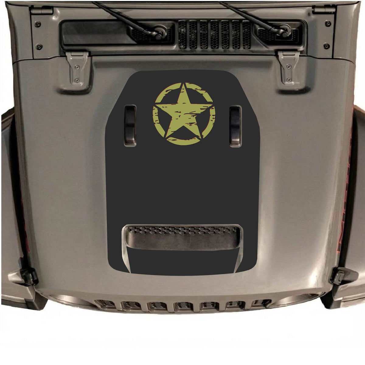 CarCode autocollant de capot pour Jeep Wrangler JL/JLU Rubicon 392 et JT Gladiator Mojave 2020-2026, style n°42, présenté sur le capot du véhicule.