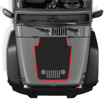 CarCode Jeep Wrangler JK/JKU hood decal, style #80, black graphic design on the vehicle's hood for a custom look.