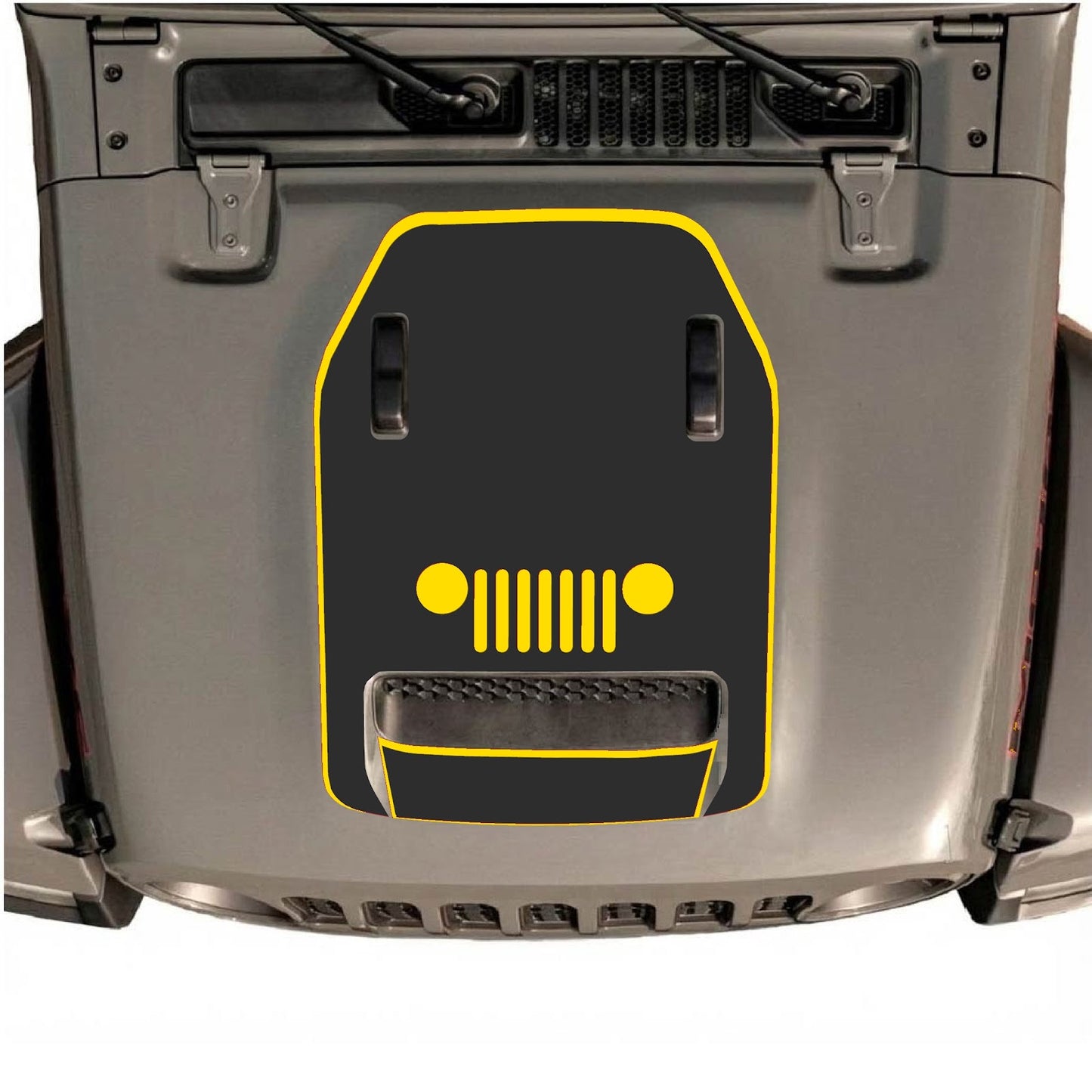 CarCode Jeep Wrangler JL/JLU Rubicon 392 and Gladiator Mojave hood decal in style #49, black and white graphic design on vehicle hood.