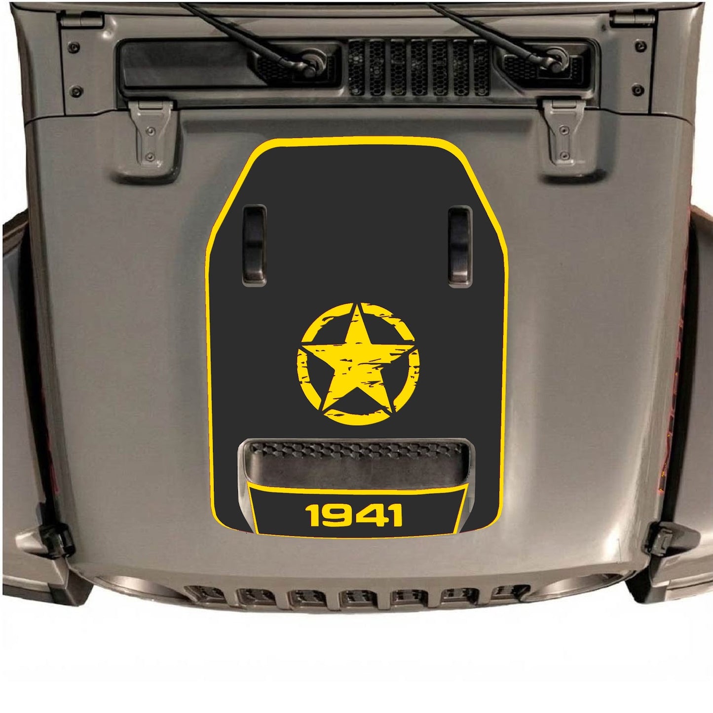 CarCode hood decal for Jeep Wrangler JL/JLU Rubicon 392 and JT Gladiator Mojave, style #43, shown on vehicle hood.